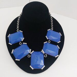 Banana Republic Statement Necklace Royal Blue Silver Tone Estate 20-22'' NEW